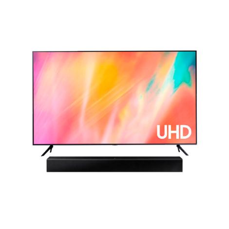 SAMSUNG 43" UHD 4K SMART TV AU7000 HDMI USB + Barra de Sonido HW-T400 2ch Combo Televisor frontal combo